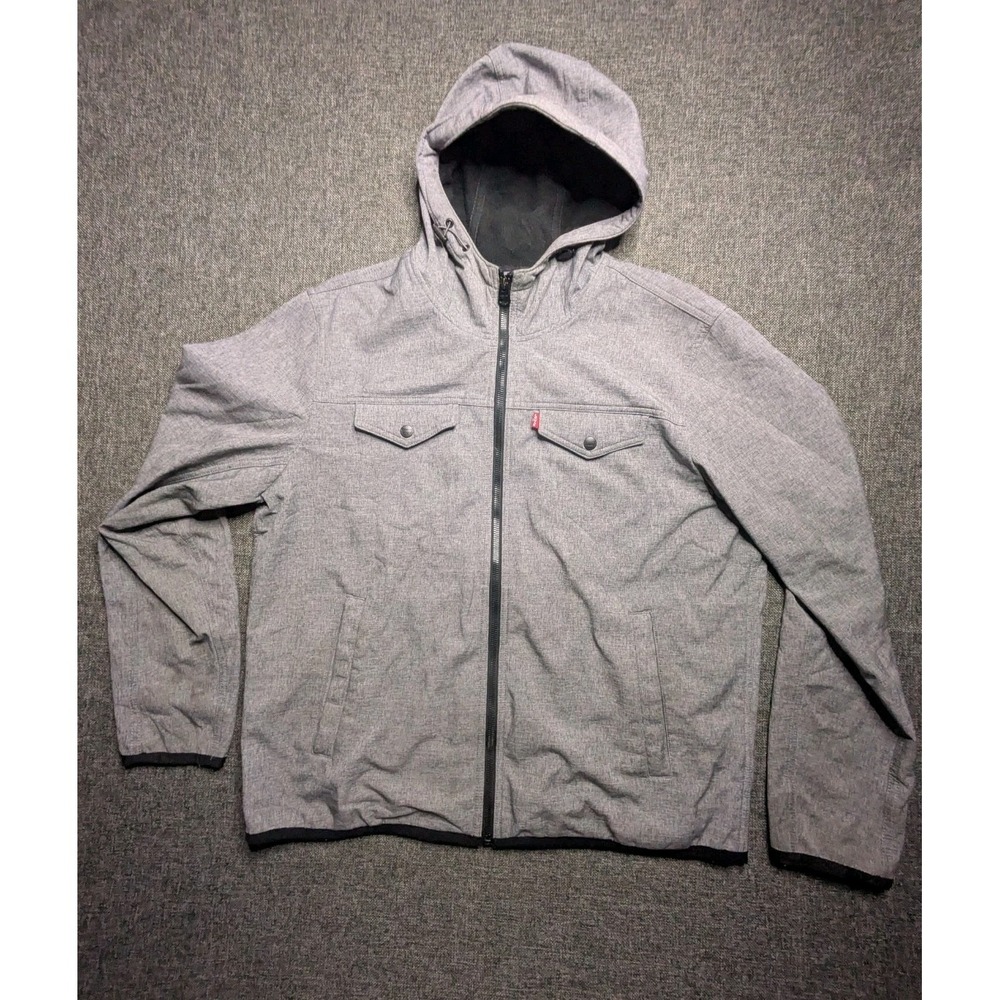 Levi's Men's Water Resistant Softshell Hooded Zip Up Rain Gray Jacket Size XL